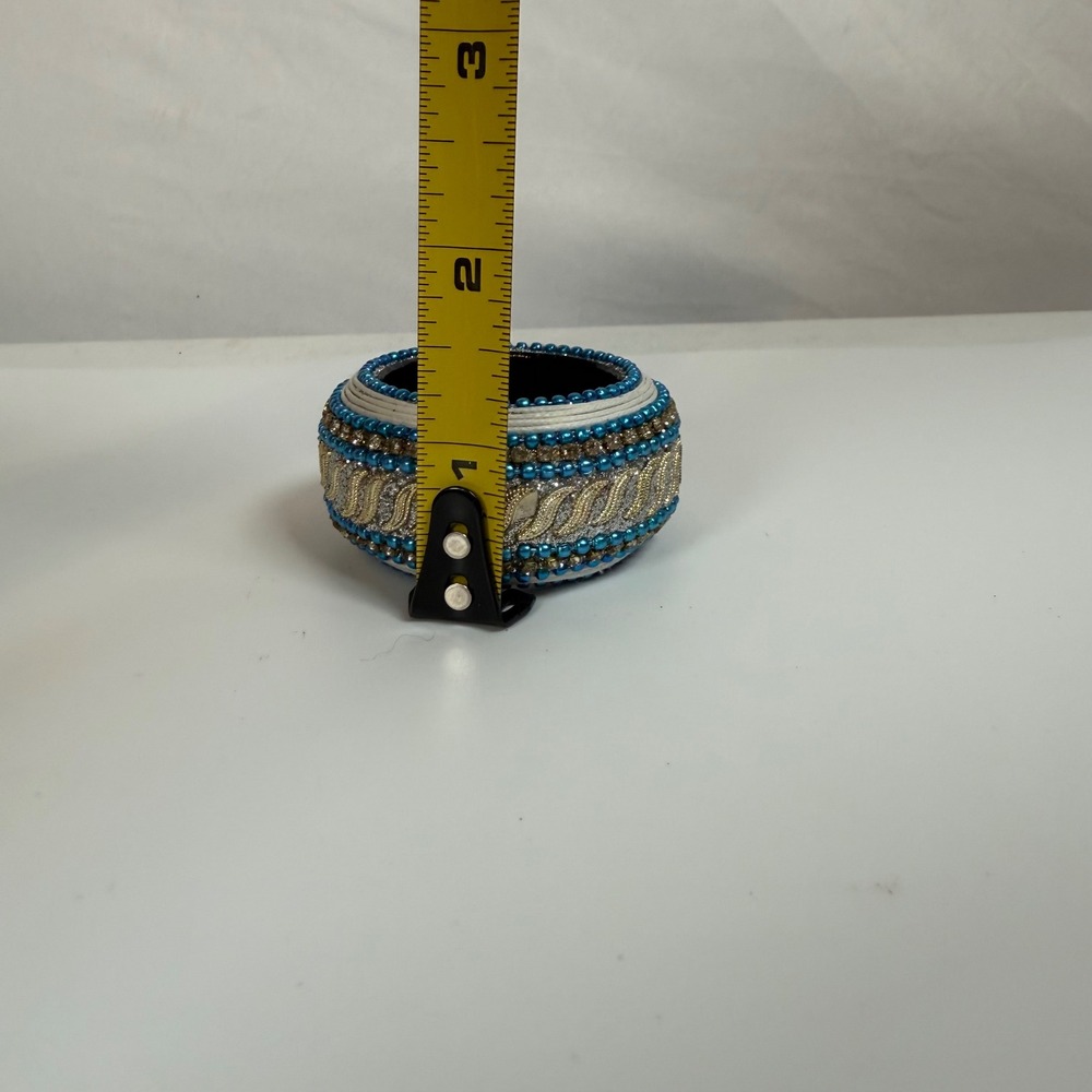 Aman Beaded Napkin Rings Set of 4 Blue Gold Decorative Dining Table - Picture 5 of 6
